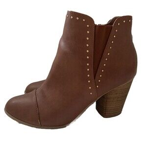 Lauren Conrad Ankle Boots Women’s Size 10 Dress Booties Stacked Heels Cognac